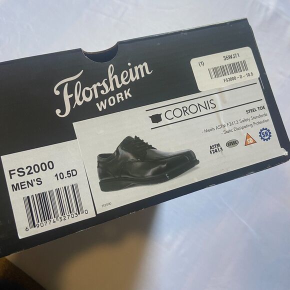 Florsheim Low Coronis Steel Toe Work Shoes FS2000 Black Leather Sz 10.5 NEW - Picture 3 of 9